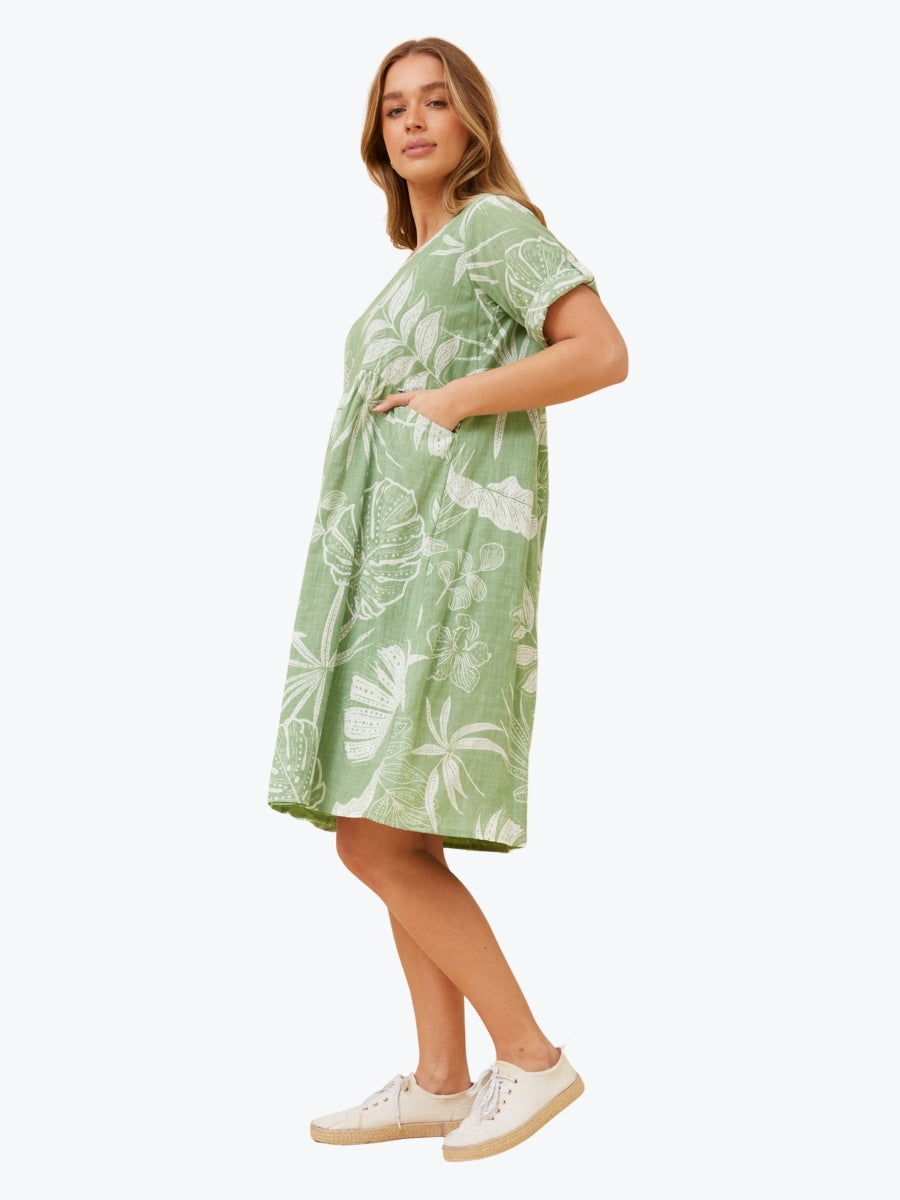 Mystic Monsoon Leaf Print Dress