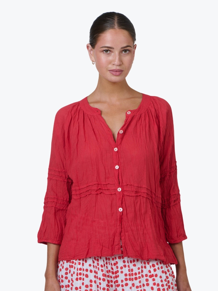 Namastai Crinkle Cotton Button Through Top in Chilli