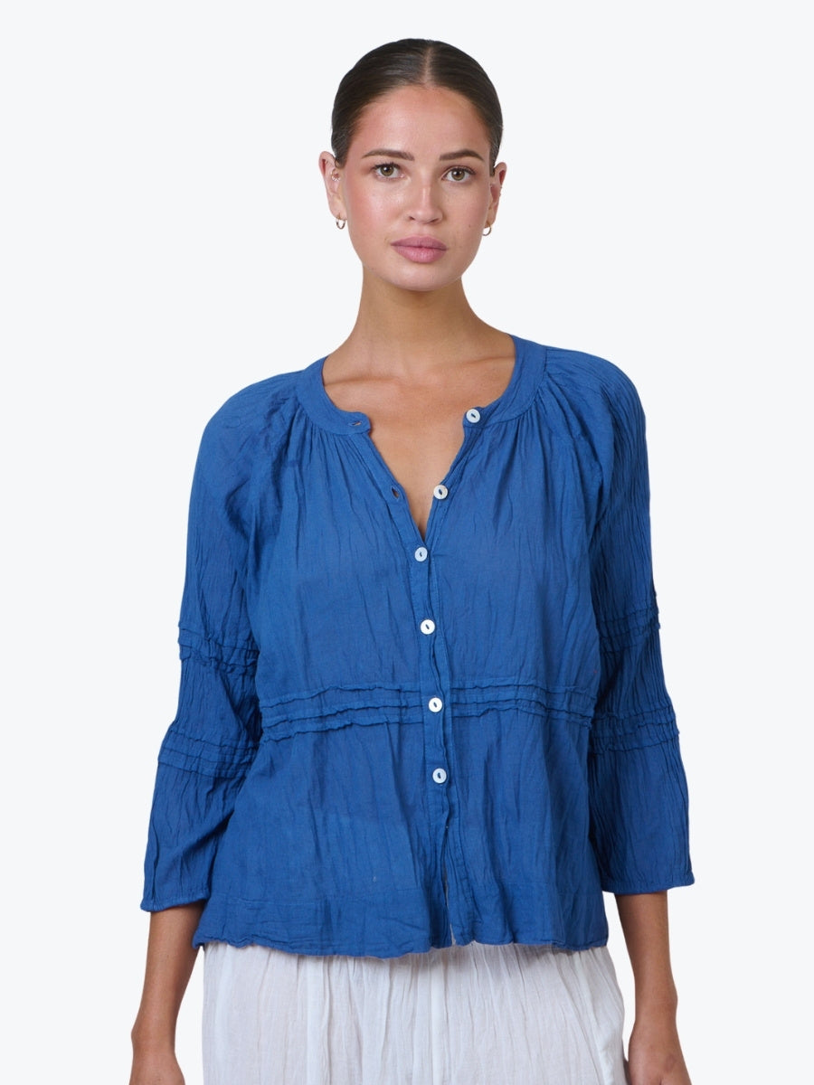 Namastai Crinkle Cotton Button Through Top in Cycladic