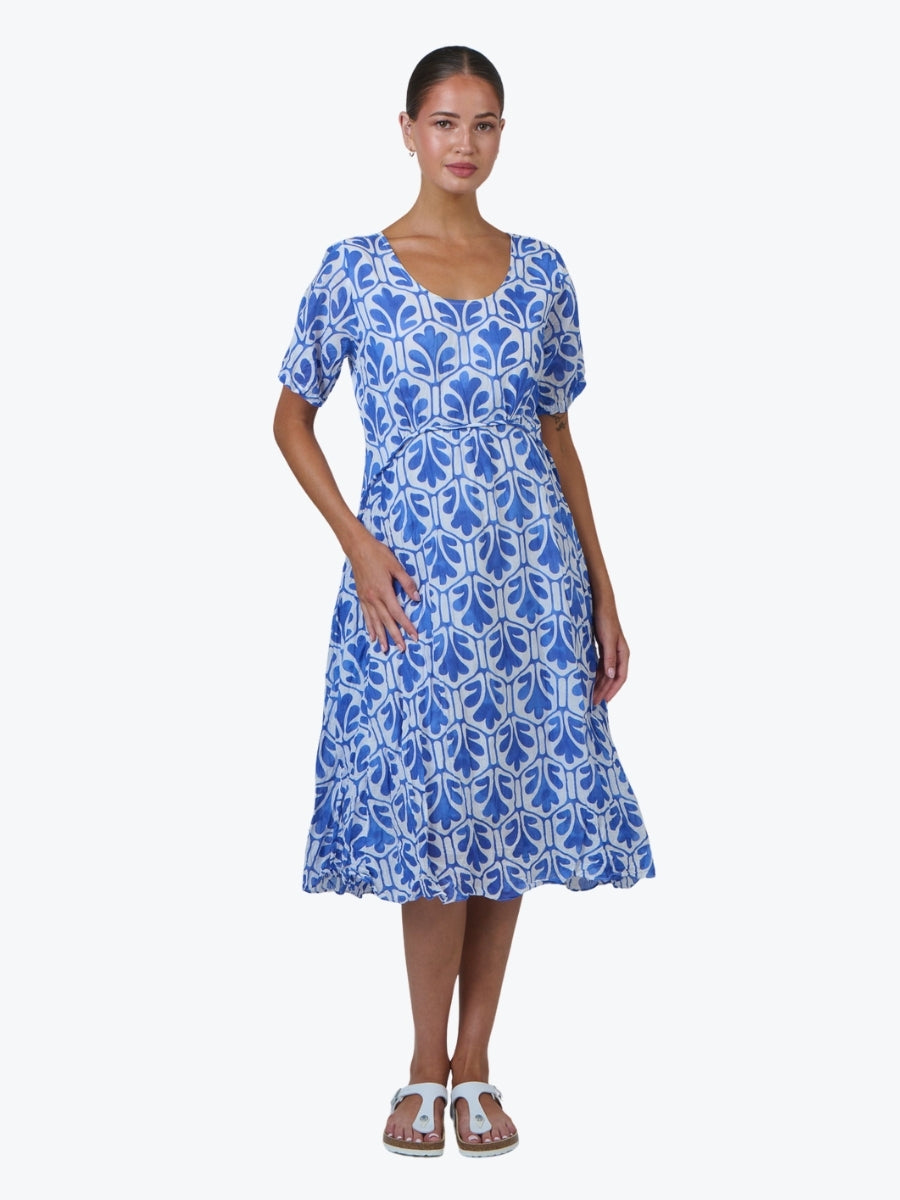 Namastai Crinkle Cotton Empire Dress in Cycladic Oak