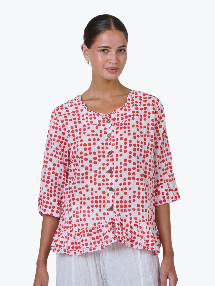 Namastai Crinkle Cotton Frill Top in Code Chilli