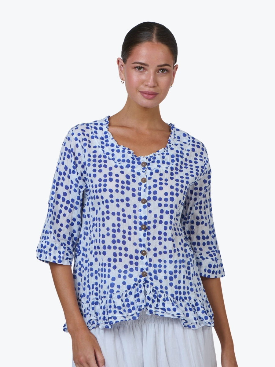 Namastai Crinkle Cotton Frill Top in Code Cycladic