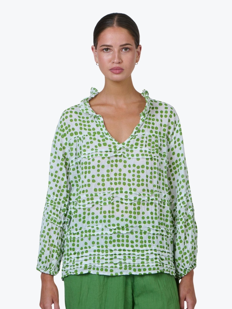 Namastai Crinkle Cotton Frill V Top in Code Meadow