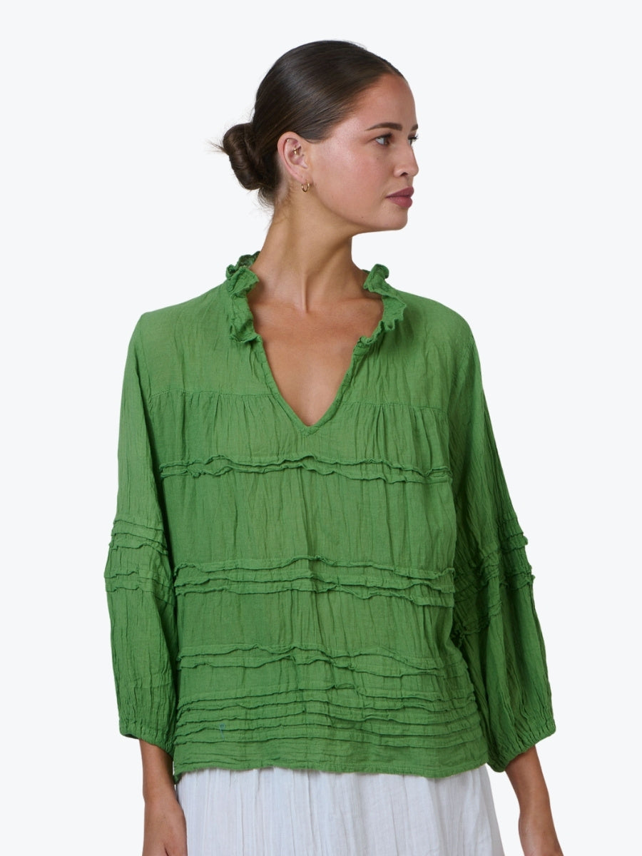 Namastai Crinkle Cotton Frill V Top in Meadow