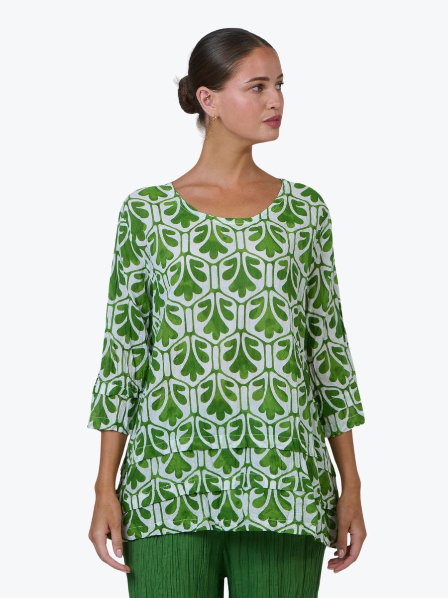 Namastai Crinkle Cotton Tiered Blouse in Oak Meadow