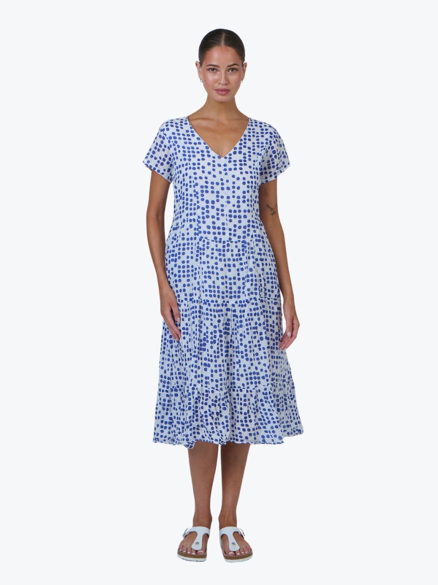 Namastai Crinkle Cotton V Dress in Code Cycladic