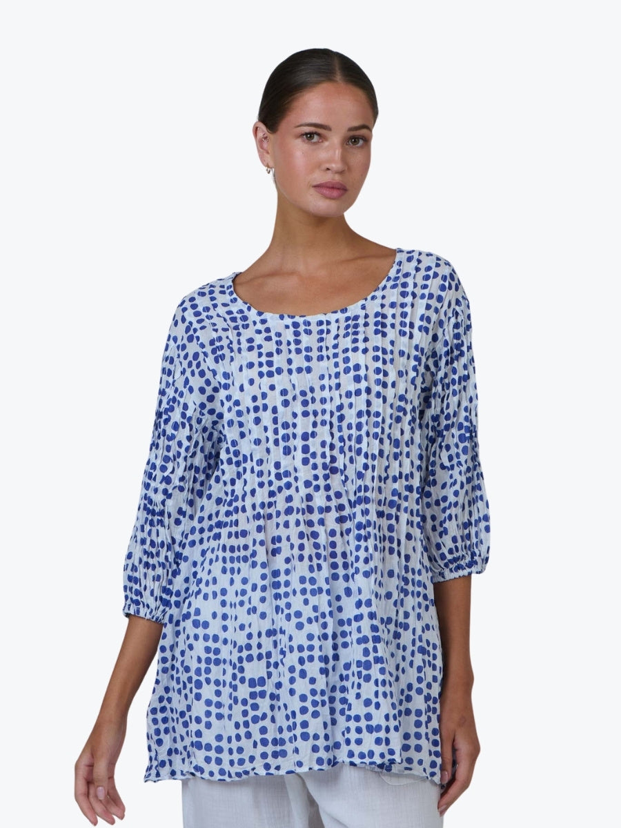 Namastai Pleated Crinkle Cotton Top in Code Cycladic