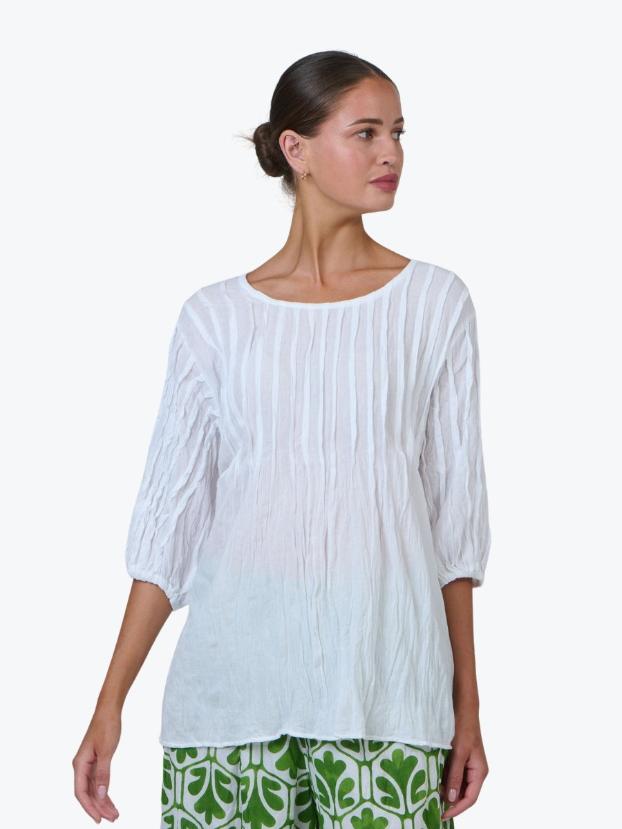 Namatai Pleated Crinkle Cotton Top in White
