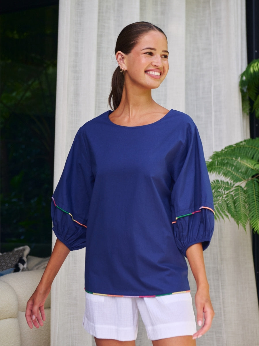 Namatai Puff Sleeve Top in Ink