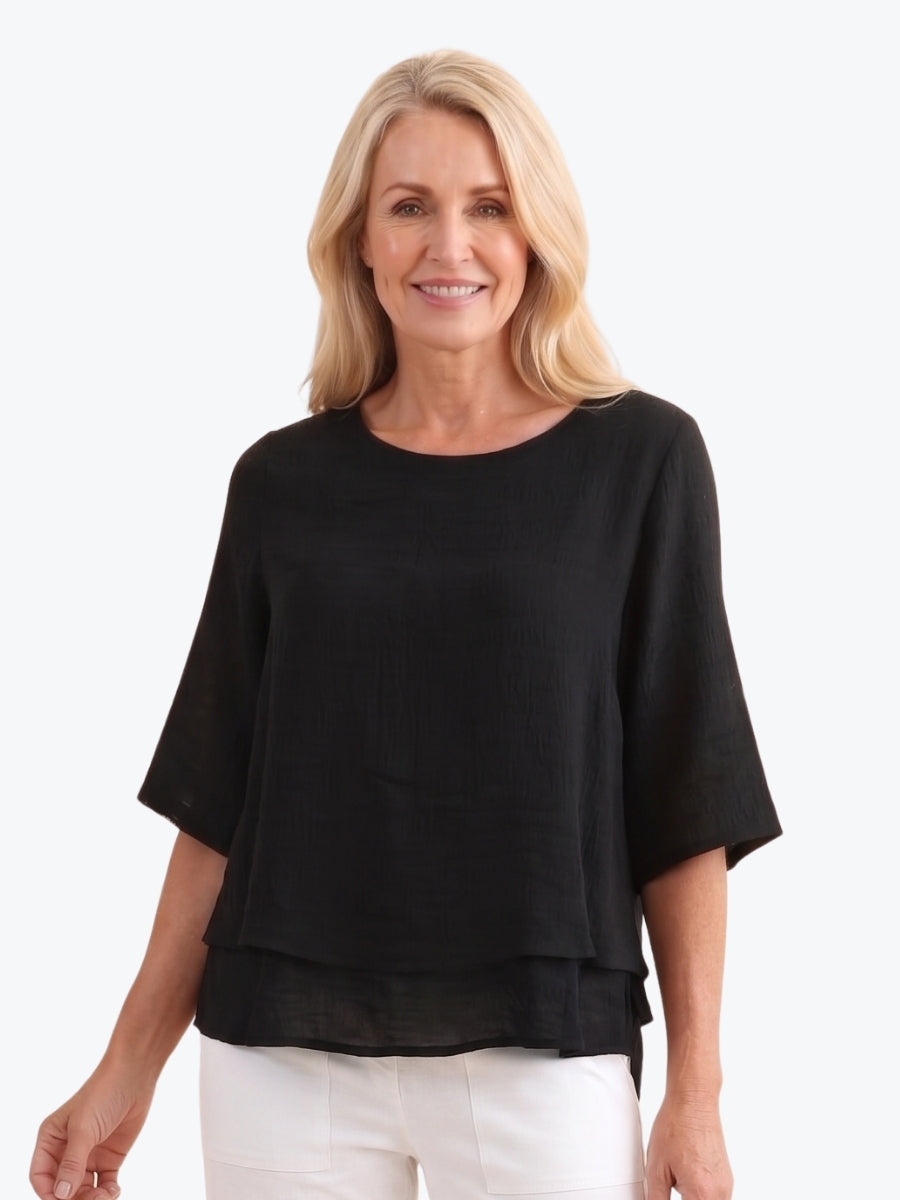 Renoma Leo Layered Top | Black