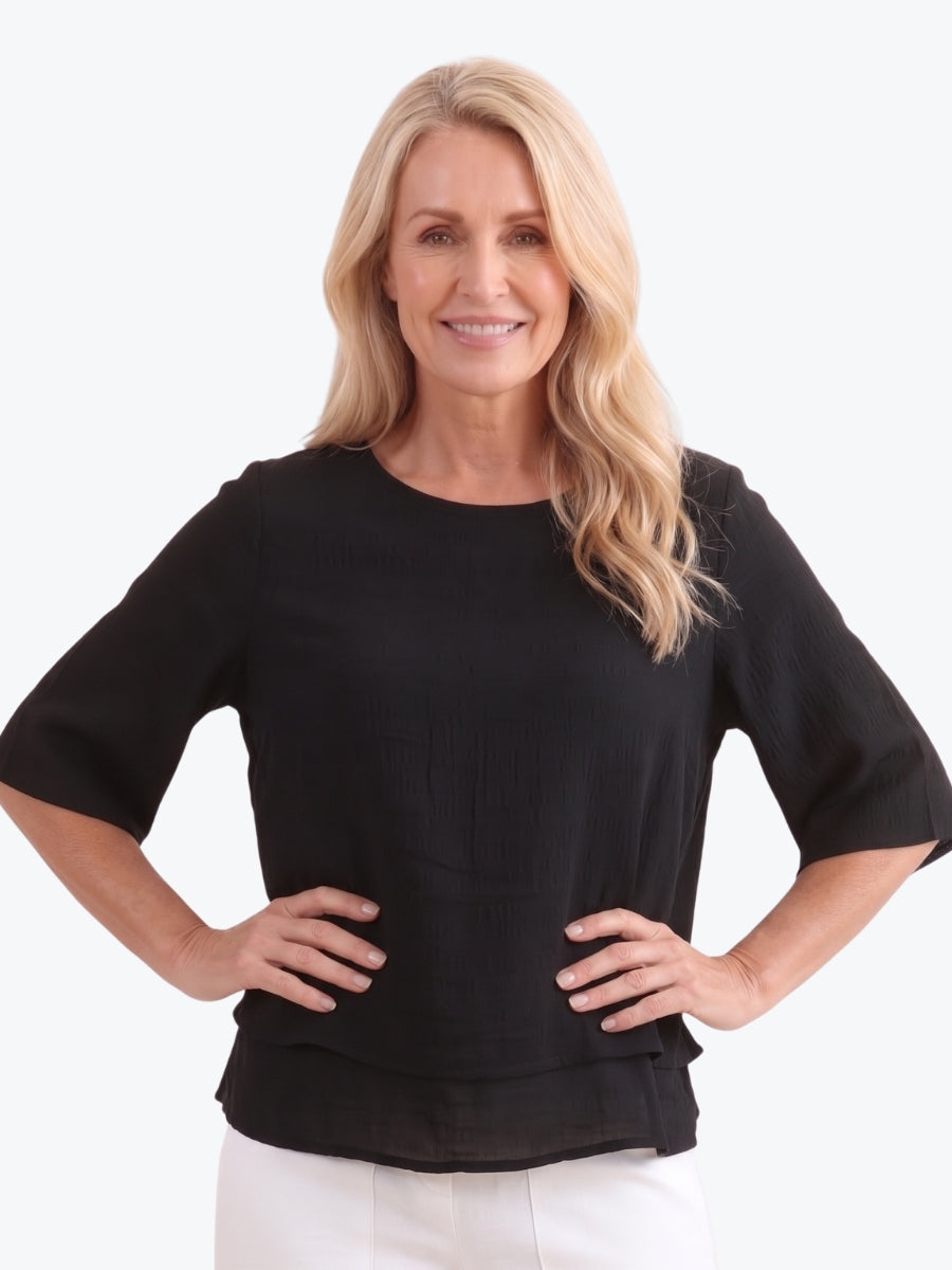 Renoma Leo Layered Top | Black
