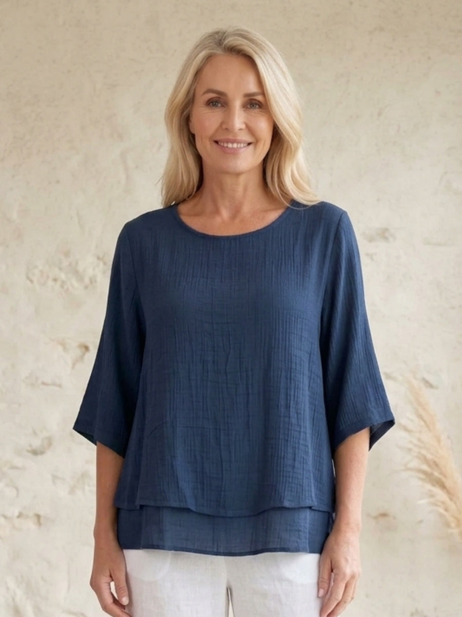 Renoma Leo Layered Top | Navy