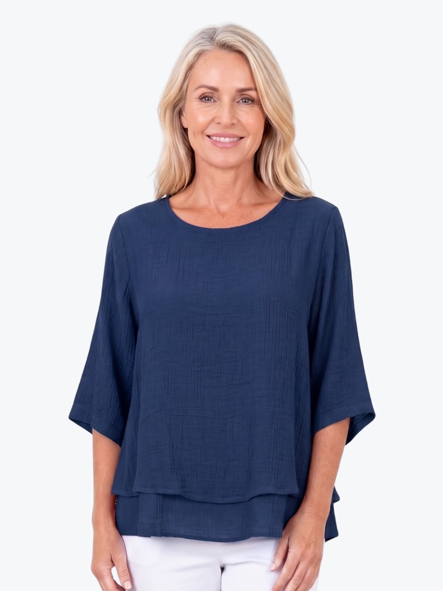 Renoma Leo Layered Top | Navy
