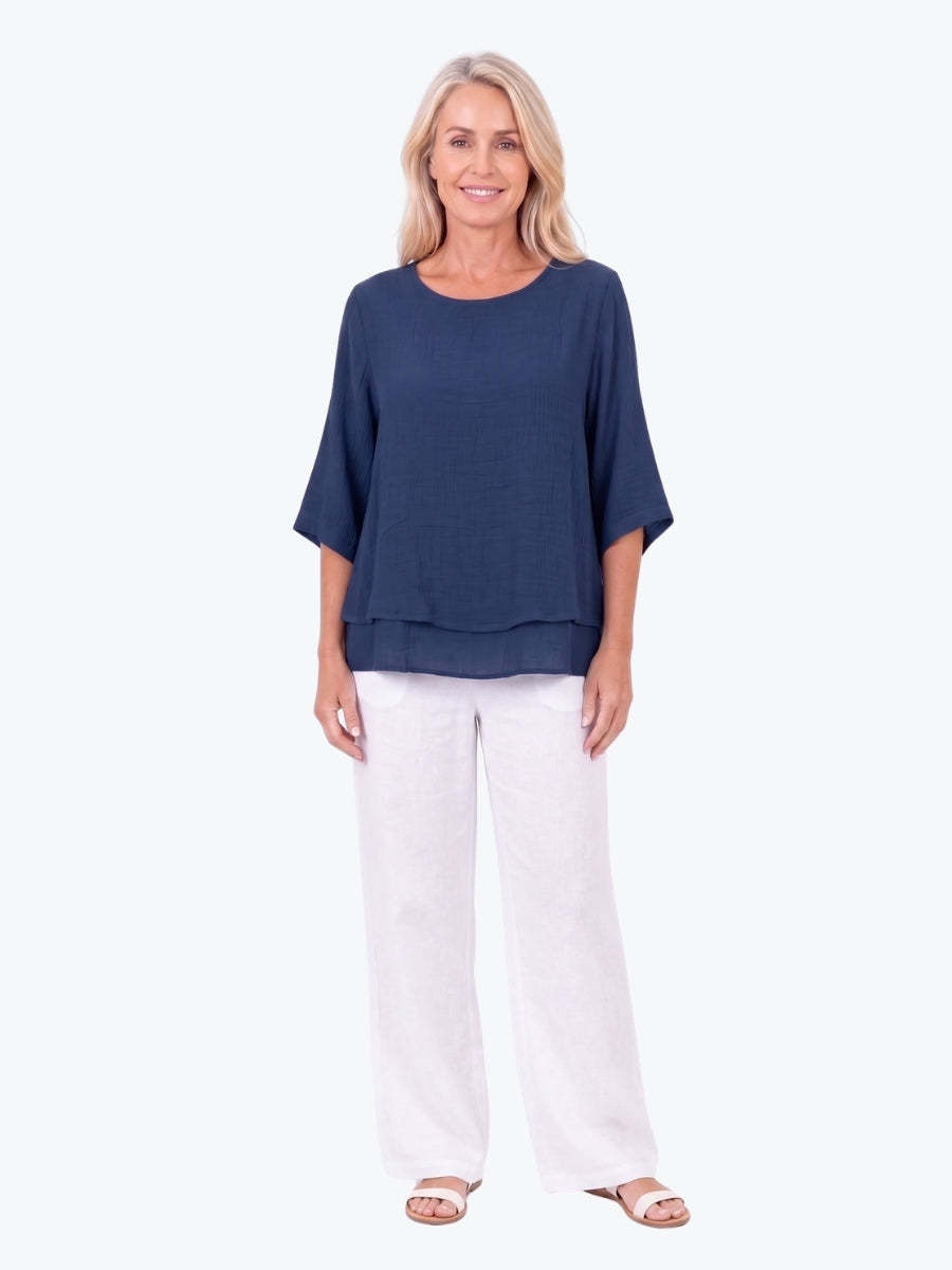 Renoma Leo Layered Top | Navy