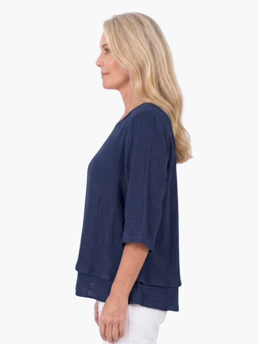 Renoma Leo Layered Top | Navy