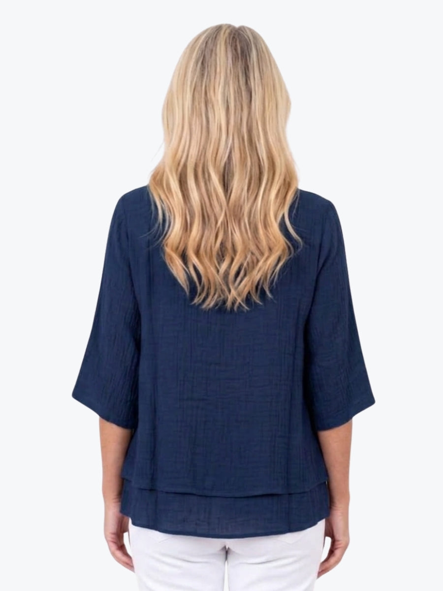 Renoma Leo Layered Top | Navy