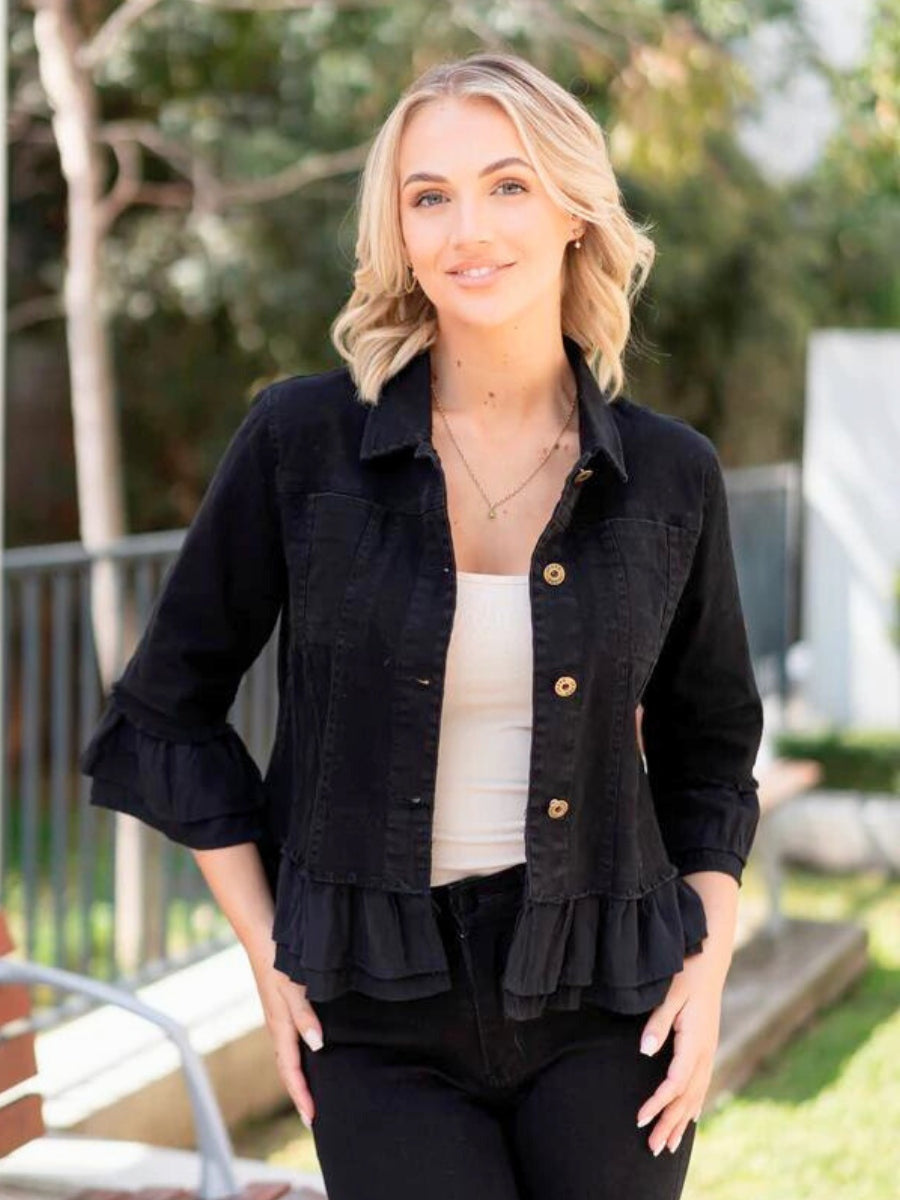 Jolie Saule Frill Denim Jacket