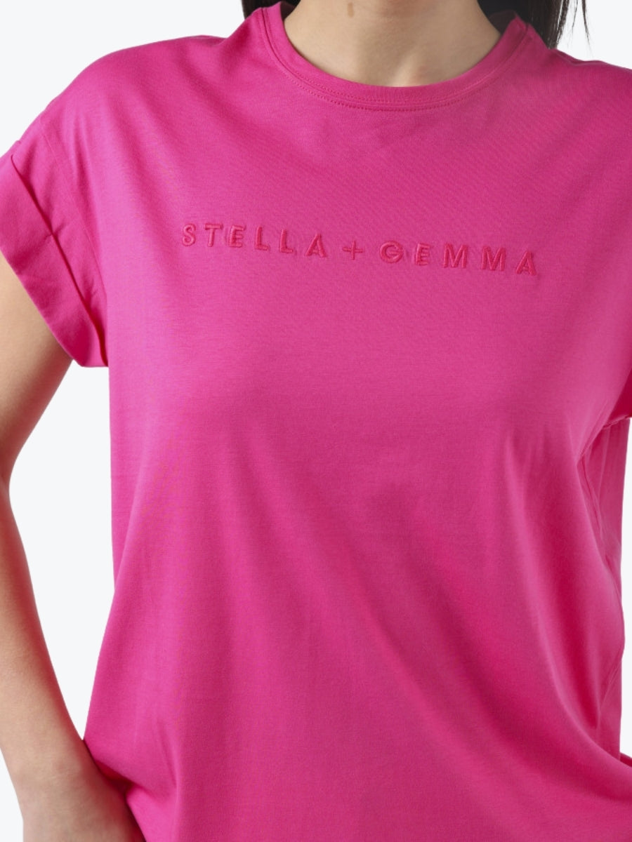 Stella + Gemma Cuff Sleeve Embroidered Logo Tee