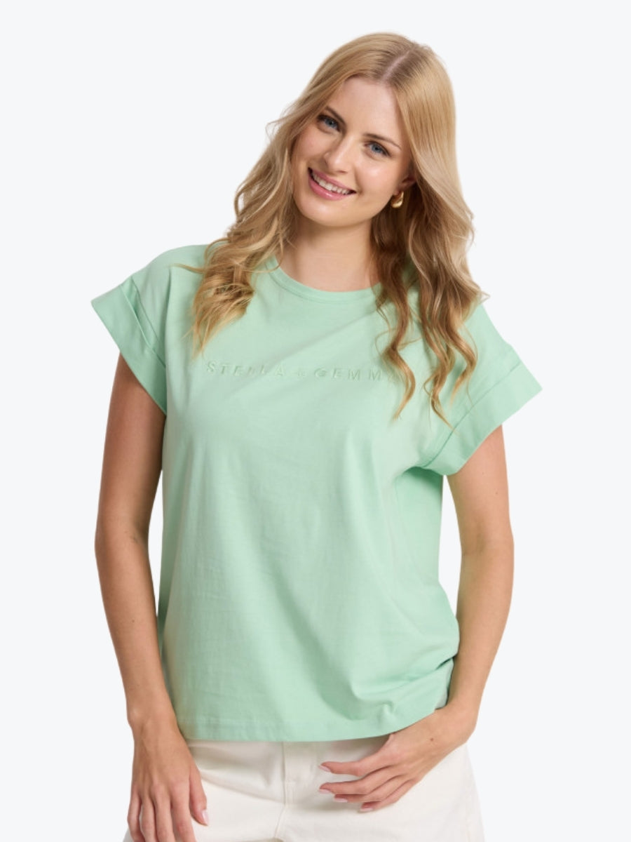 Stella + Gemma Cuff Sleeve Embroidered Logo Tee