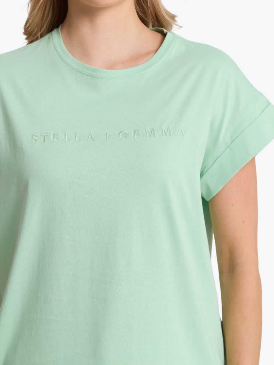 Stella + Gemma Cuff Sleeve Embroidered Logo Tee