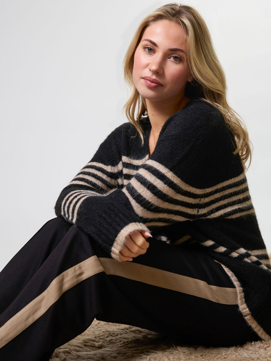 Stella + Gemma Stripe Alpaca-Blend Cardigan | Black Sand