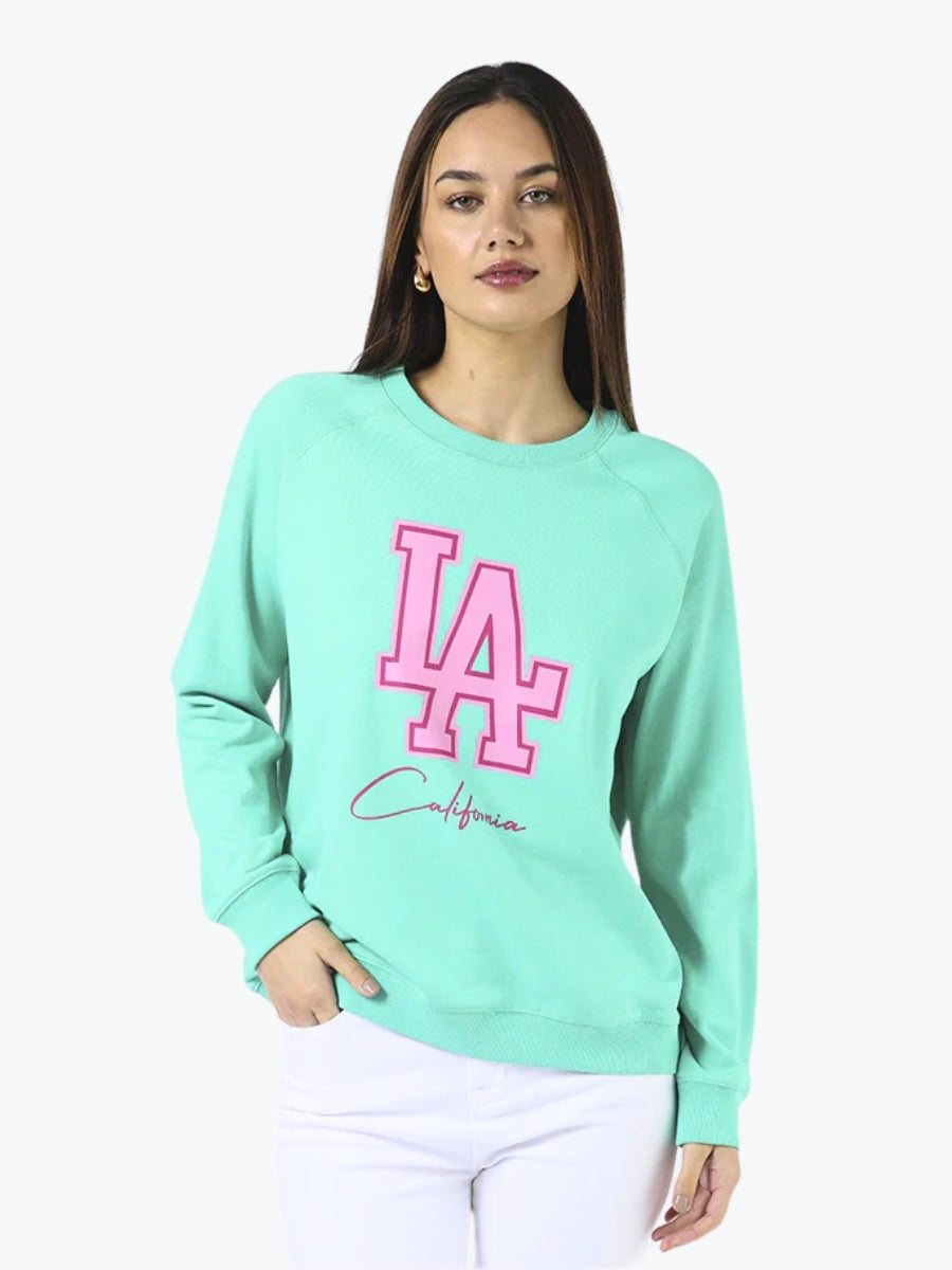 Stella + Gemma classic sweater mint with pink LA California print
