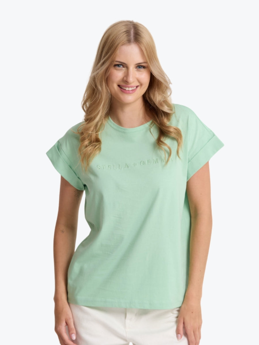 Stella + Gemma Cuff Sleeve Embroidered Logo Tee in Snifter Green