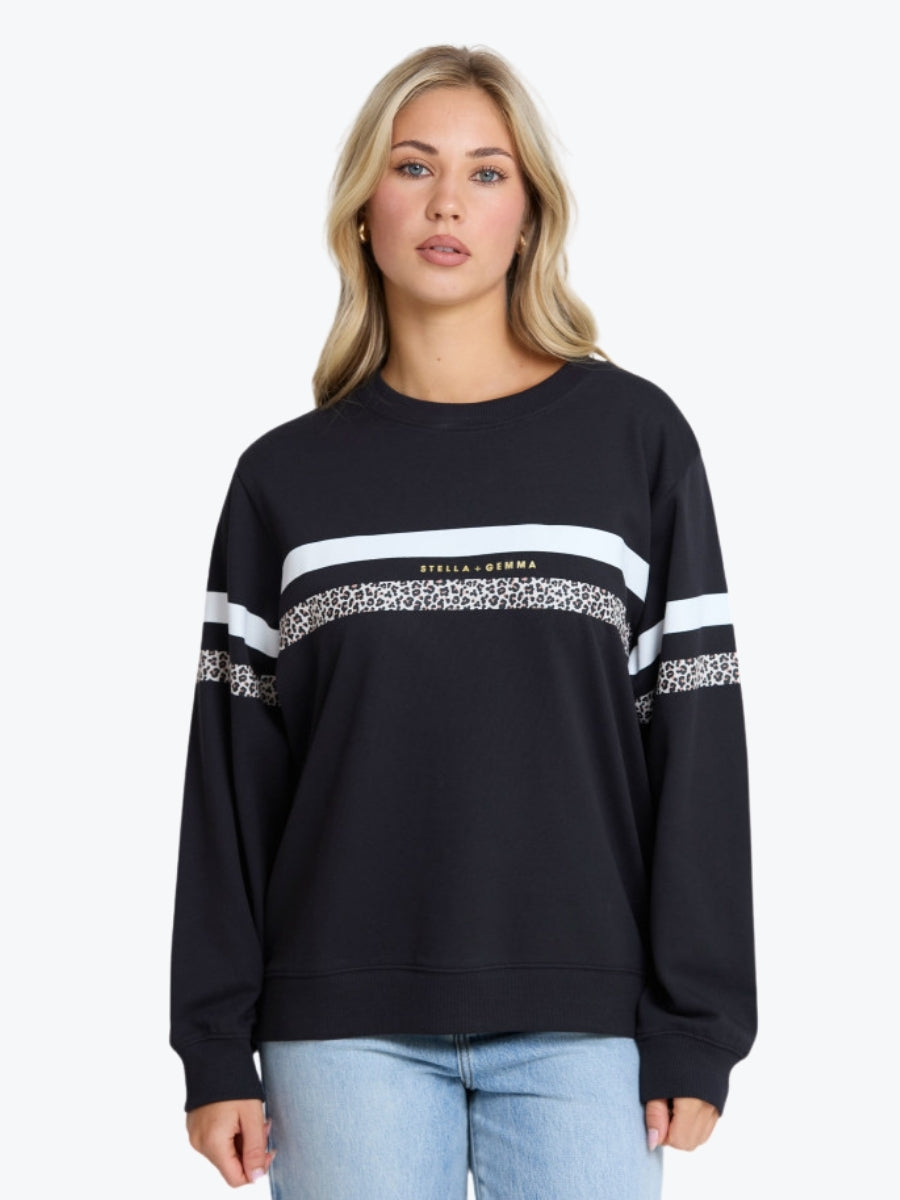 Stella + Gemma Essential Sweat Stripe in Black Leopard