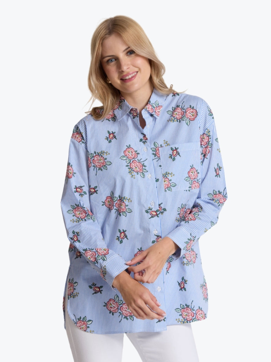 Stella + Gemma Estella Shirt in Blue Floral Stripe