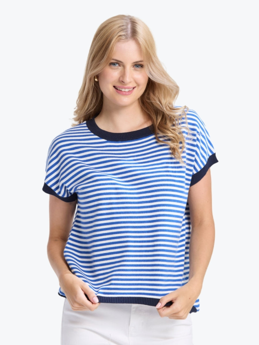 Stella + Gemma Laneway Top in Cobalt Stripe