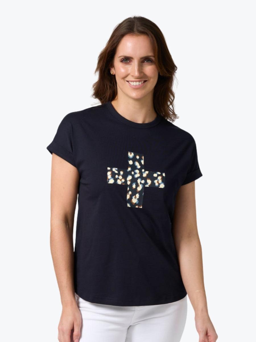 Stella + Gemma Soho Cuff Tee in Deep Navy Leopard Cross