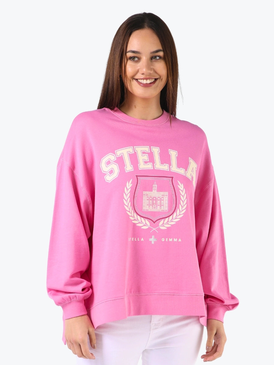 Stella + Gemma sunday sweater pink with Stella college print