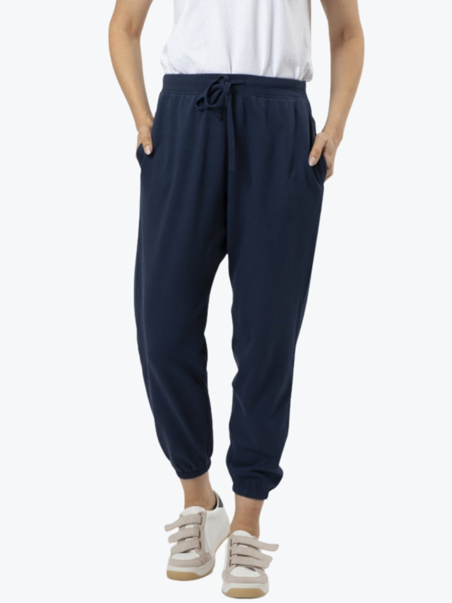 Stella + Gemma Urgan Pants in Navy. Track pants with elastic cuff