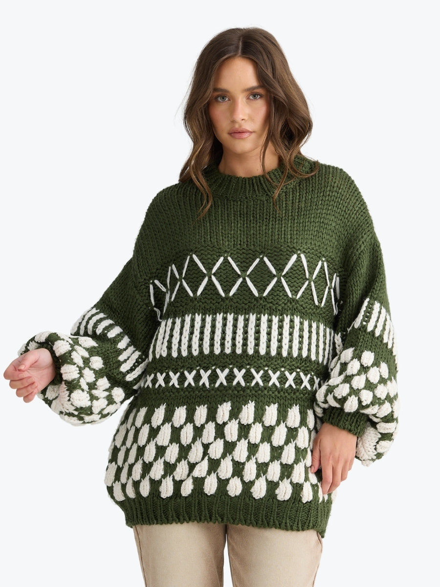 Talisman Colorado Knit in Khaki/Off White