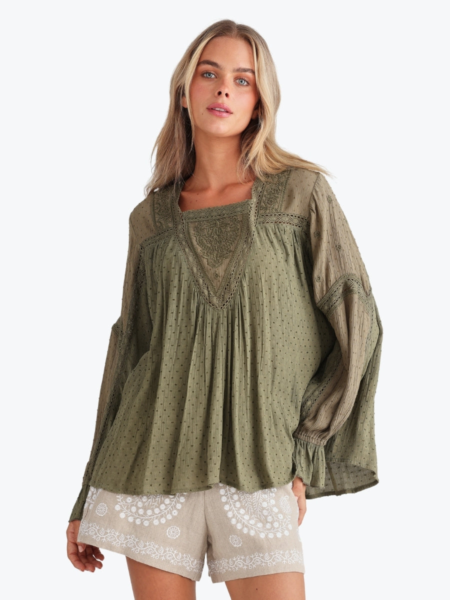 Talisman Exhale Blouse Olive Dobby