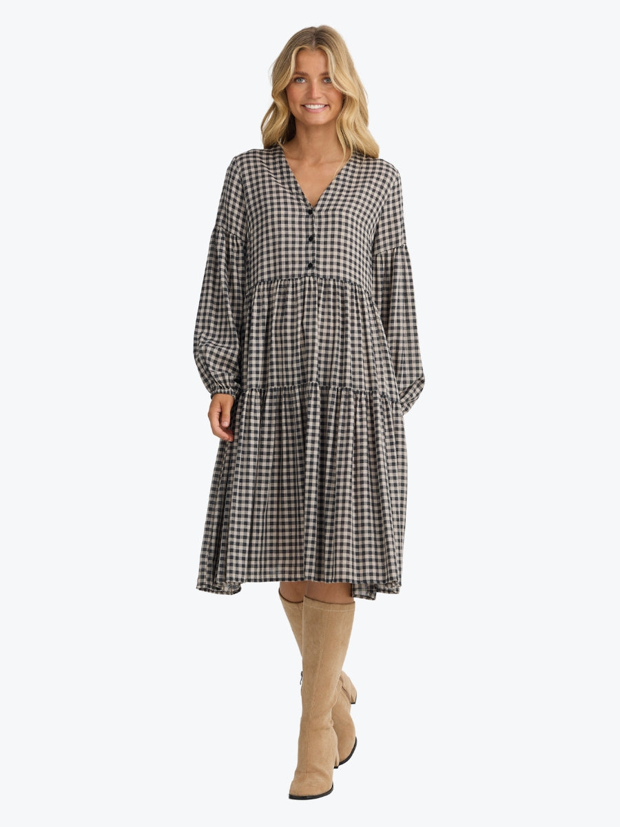 The Shanty Corporation Isabella Dress in Natural with Black Check