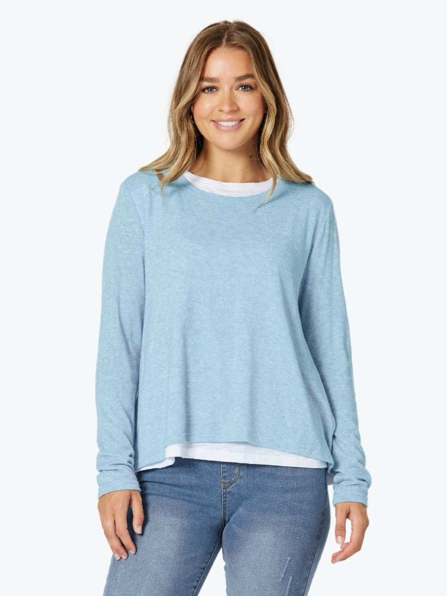 Threadz Alice 2in1 Knit Top in Blue