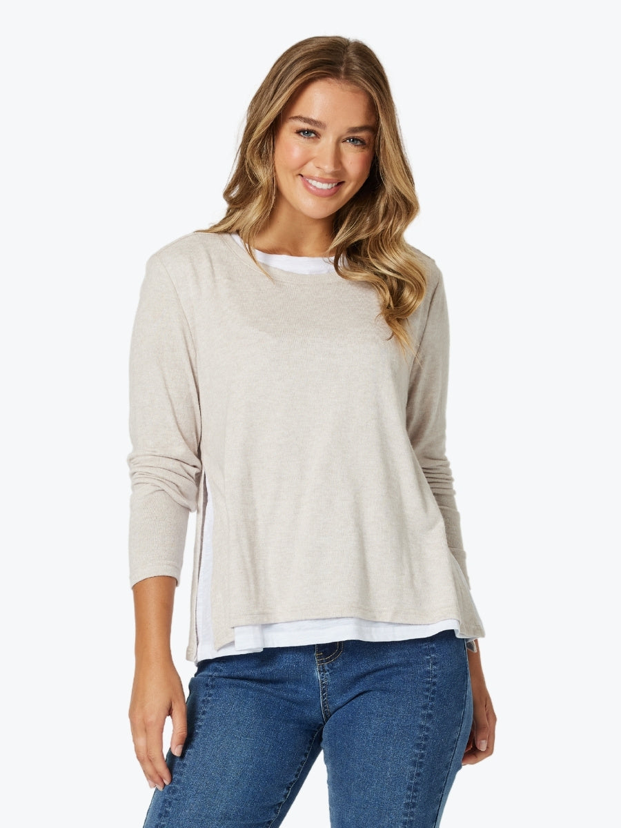 Threadz Alice 2in1 Knit Top in Stone