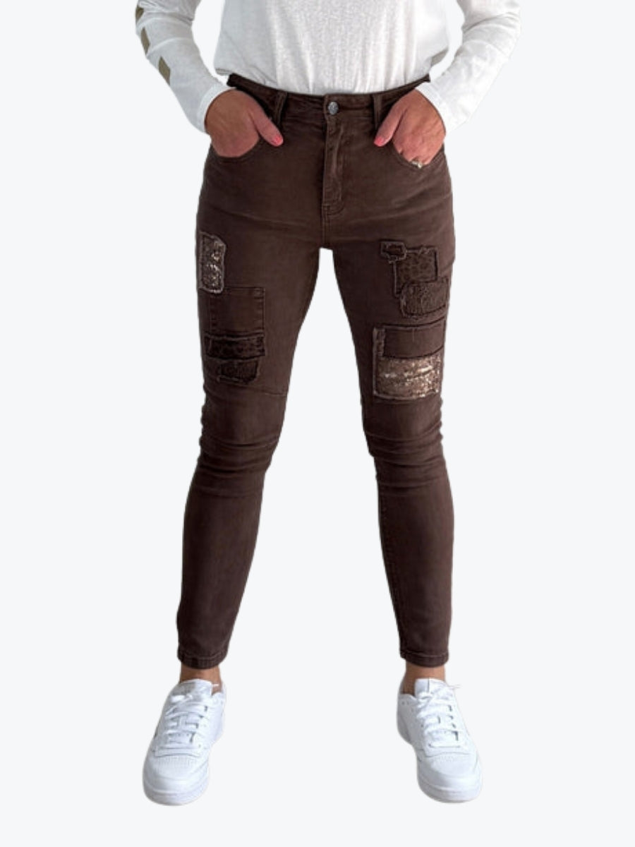 Threadz All That Jazz Applique Jean in Chocolate