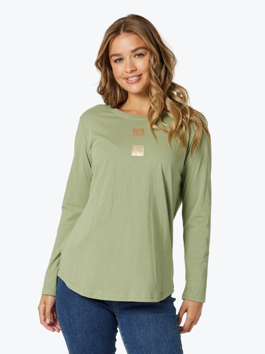 Threadz Be Square Long Sleeve Tee in Light Khaki