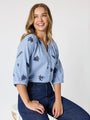 Threadz Botanica Embroidered Floral Shirt | Navy/White