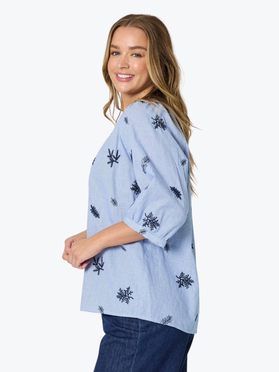 Threadz Botanica Embroidered Floral Shirt | Navy/White