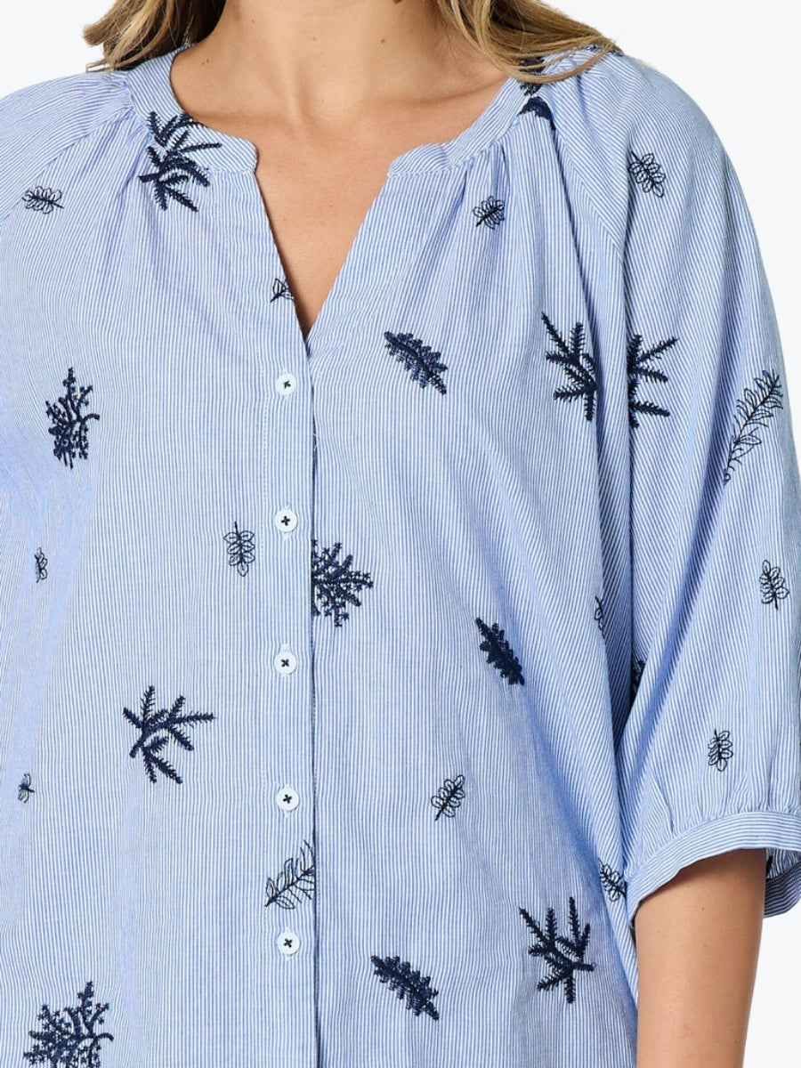 Threadz Botanica Embroidered Floral Shirt | Navy/White