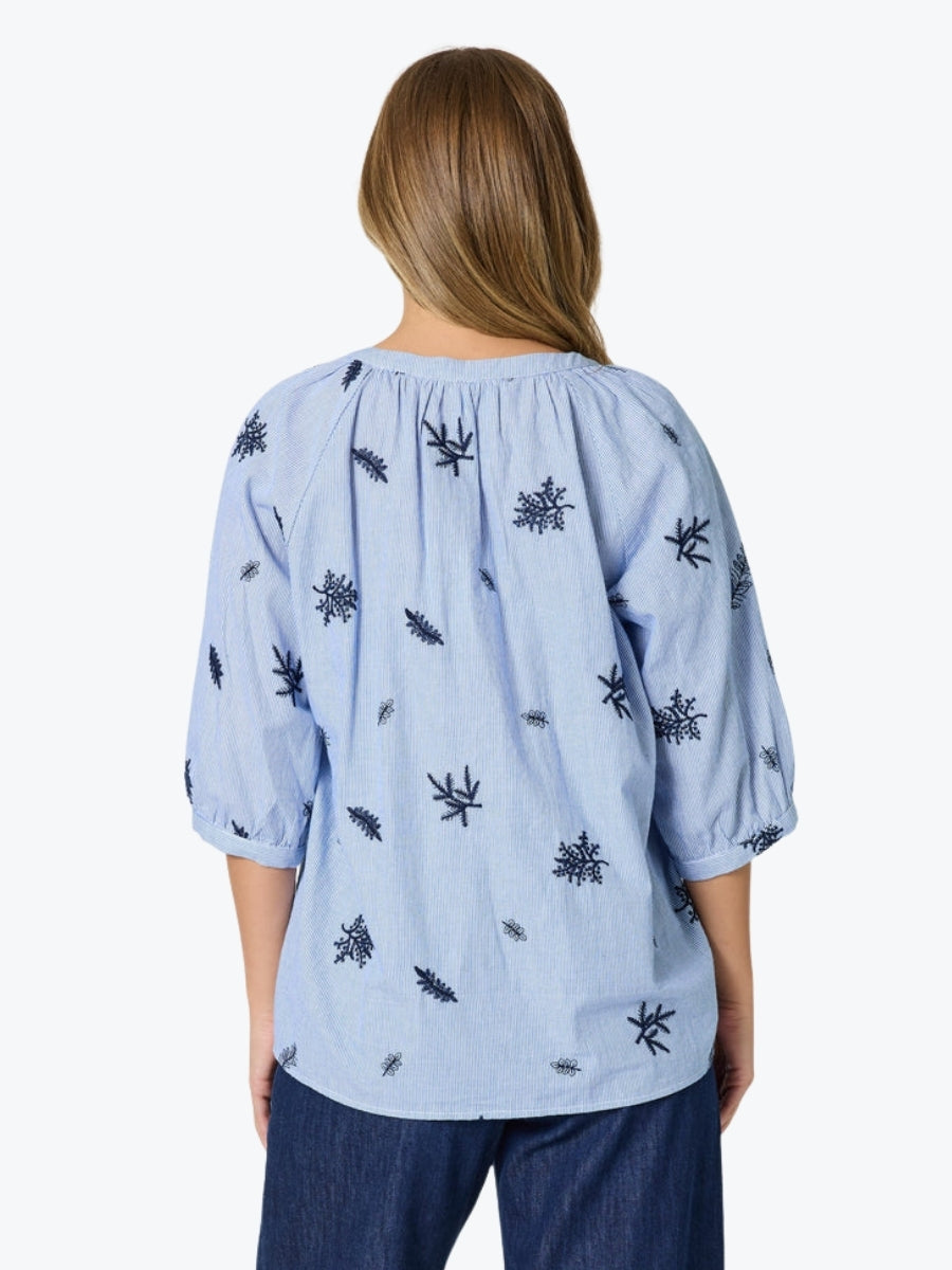 Threadz Botanica Embroidered Floral Shirt | Navy/White