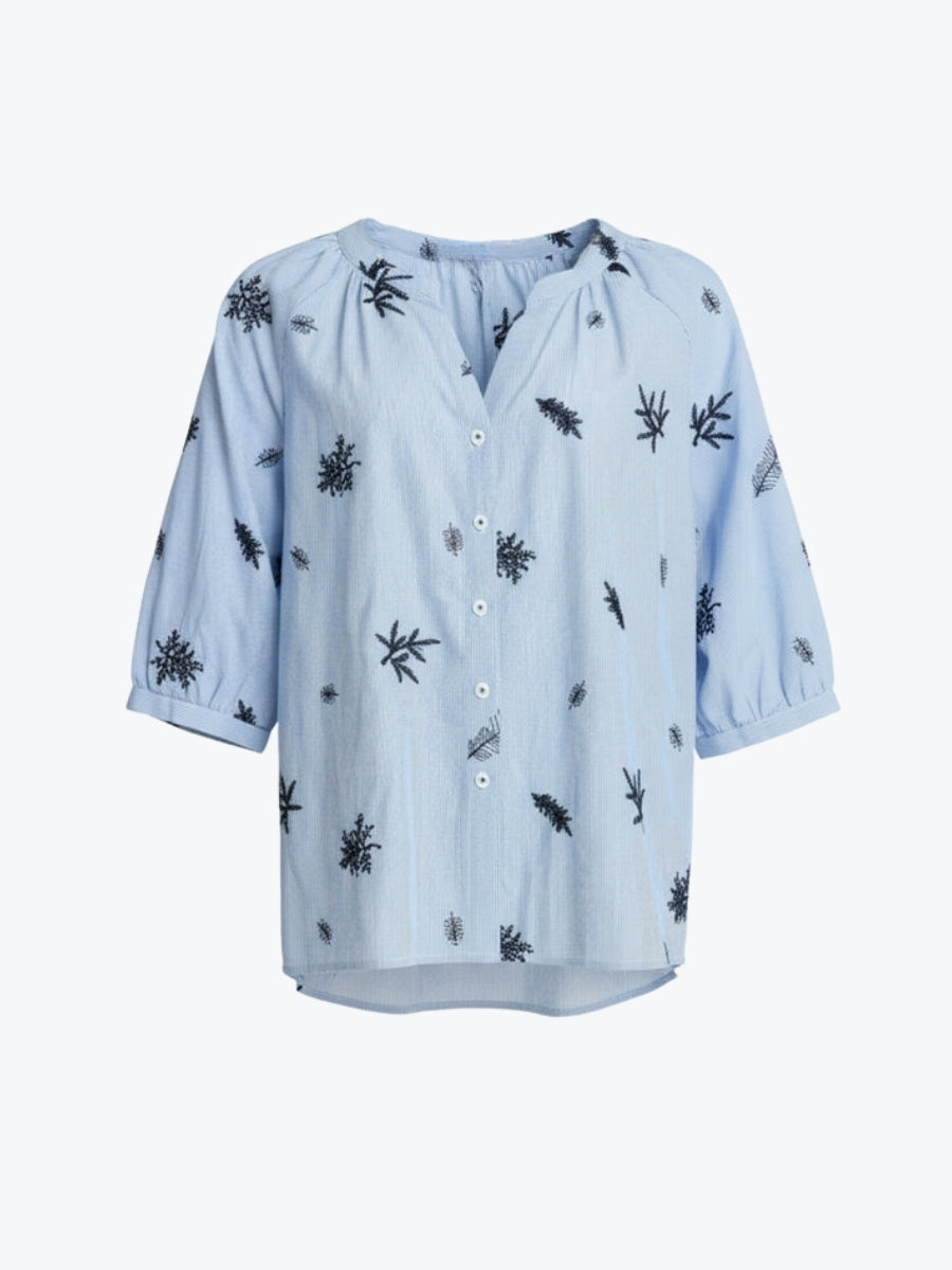 Threadz Botanica Embroidered Floral Shirt | Navy/White