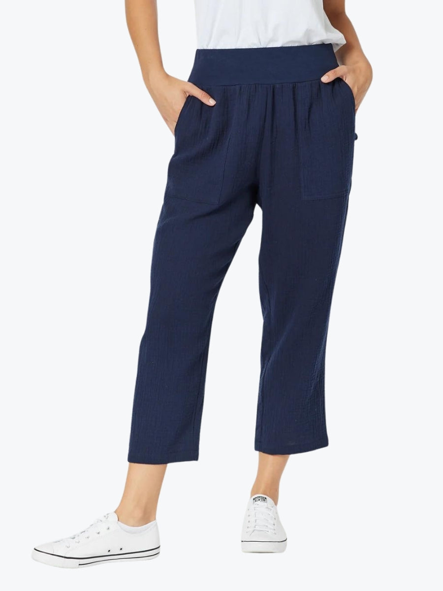 threadz byron cotton crop pant navy