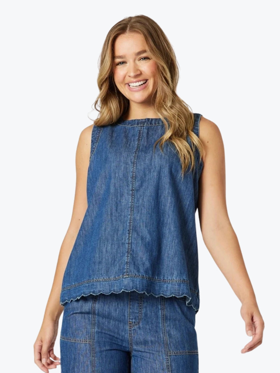Threadz Charli Reversible Denim Vest in Denim