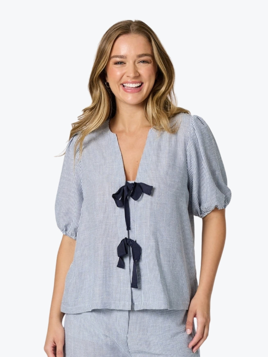 Threadz City Stripe Bow Top | Navy/White