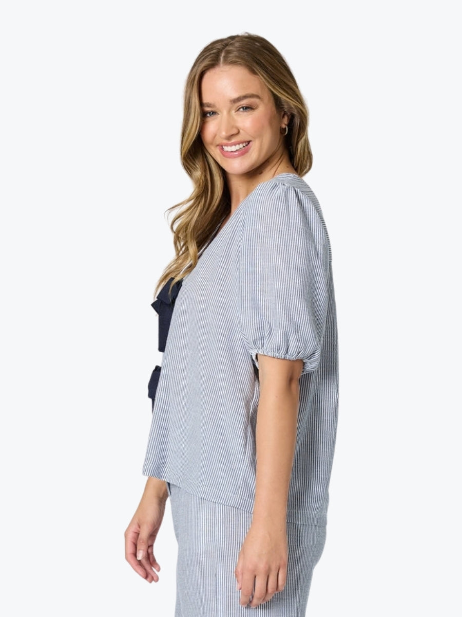 Threadz City Stripe Bow Top | Navy/White