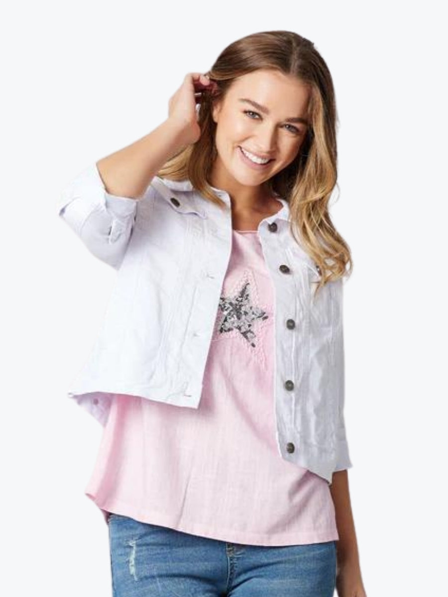 Threadz collared denim jacket white